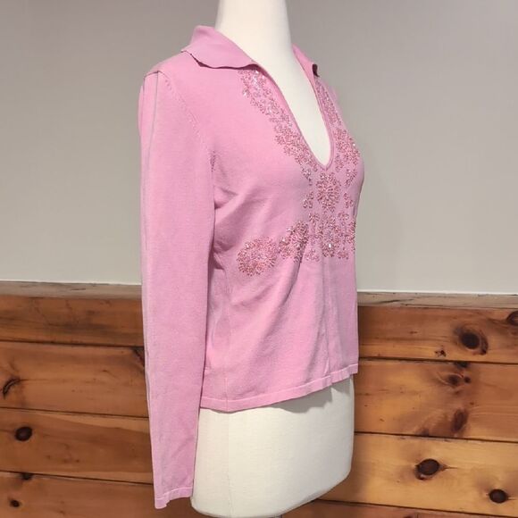 ECI Pink Fitted Long Sleeve Notched Collar Blouse - Picture 2 of 6